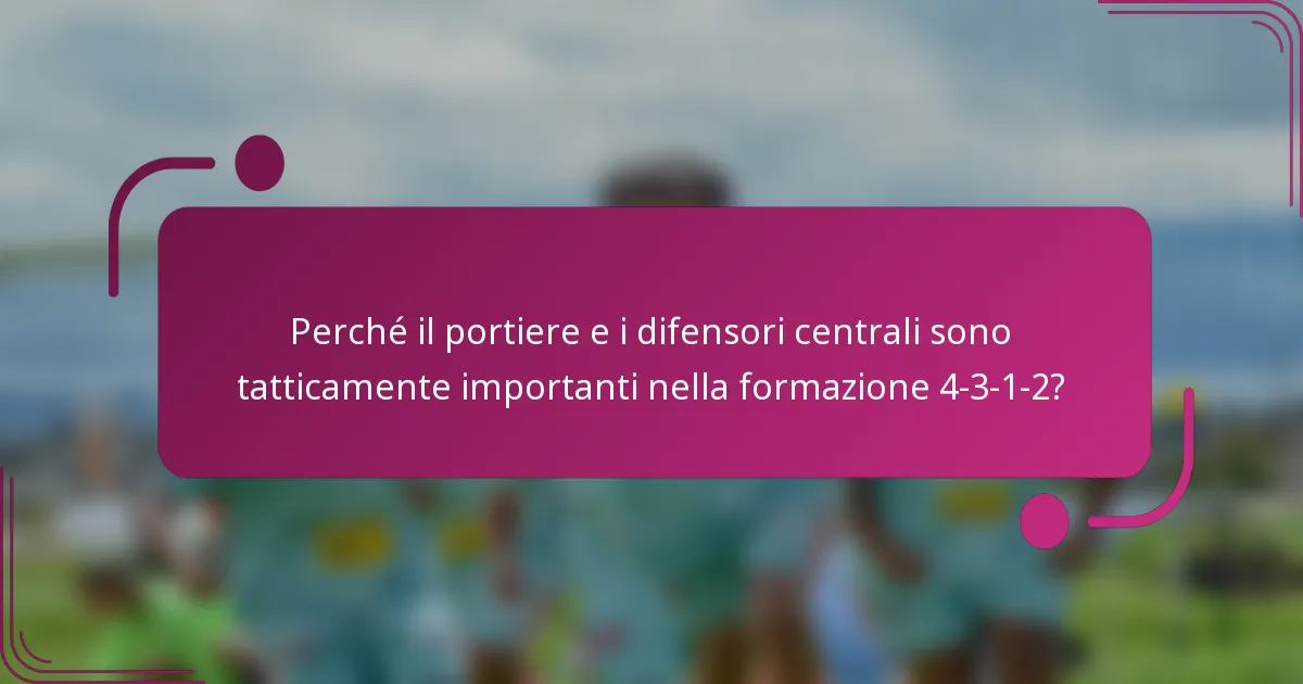 Perché il portiere e i difensori centrali sono tatticamente importanti nella formazione 4-3-1-2?